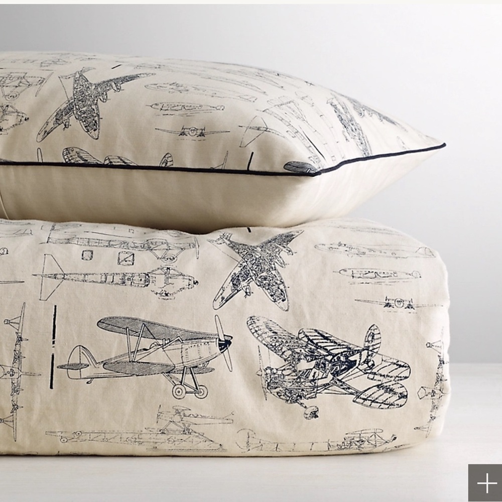 Restoration Hardware Aviation Print Cream Duvet cover